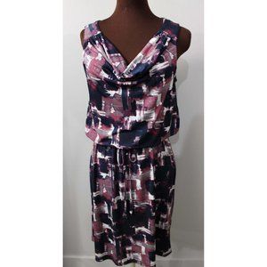 BNWT LOFT SLEEVELESS DRESS WOMENS MEDIUM BLUE BURGUNDY GRAY